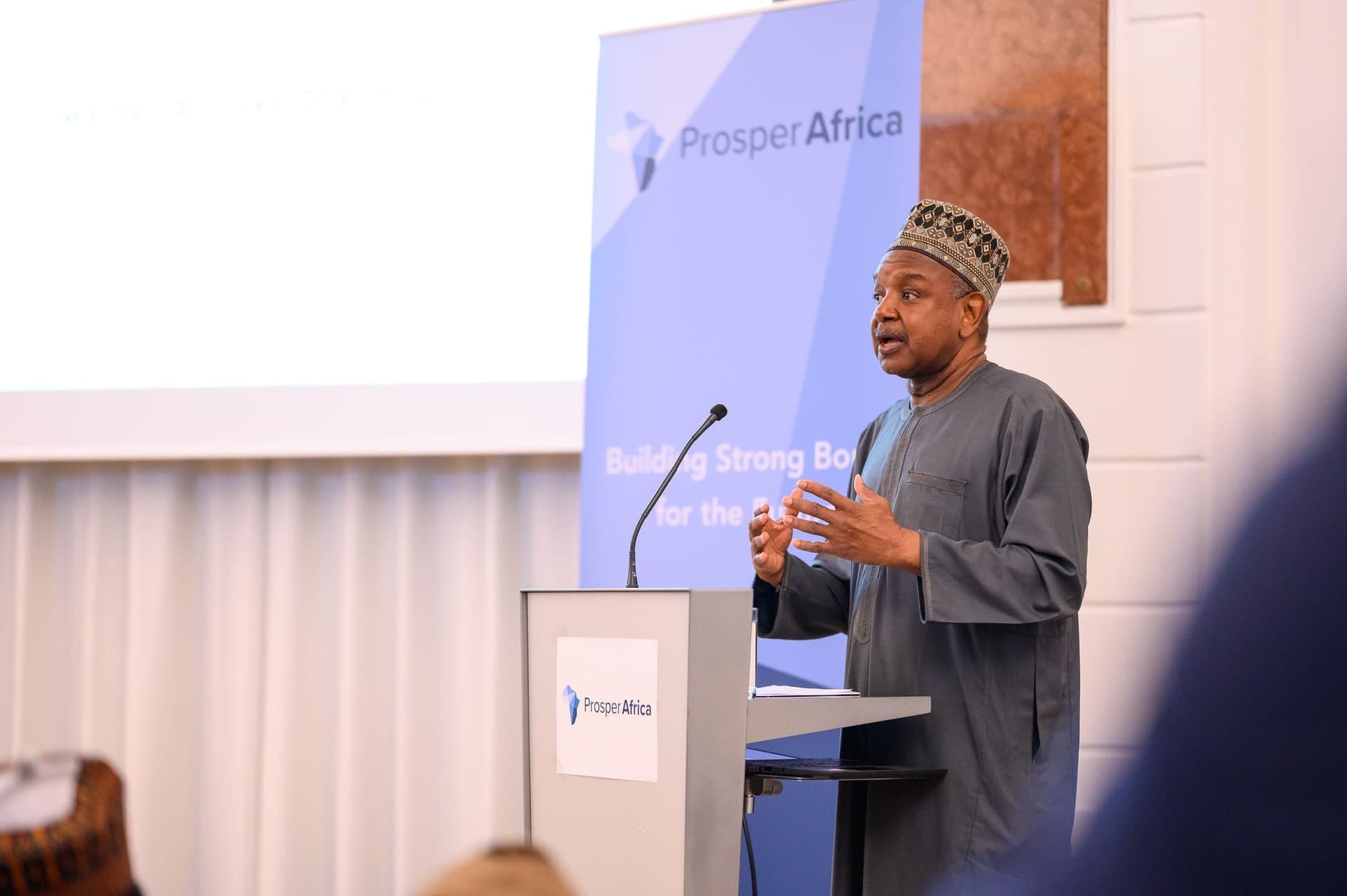 Nigeria's Federal Minister of Budget and Economic Planning speaking at the Prosper Africa reception at OeKB, Vienna