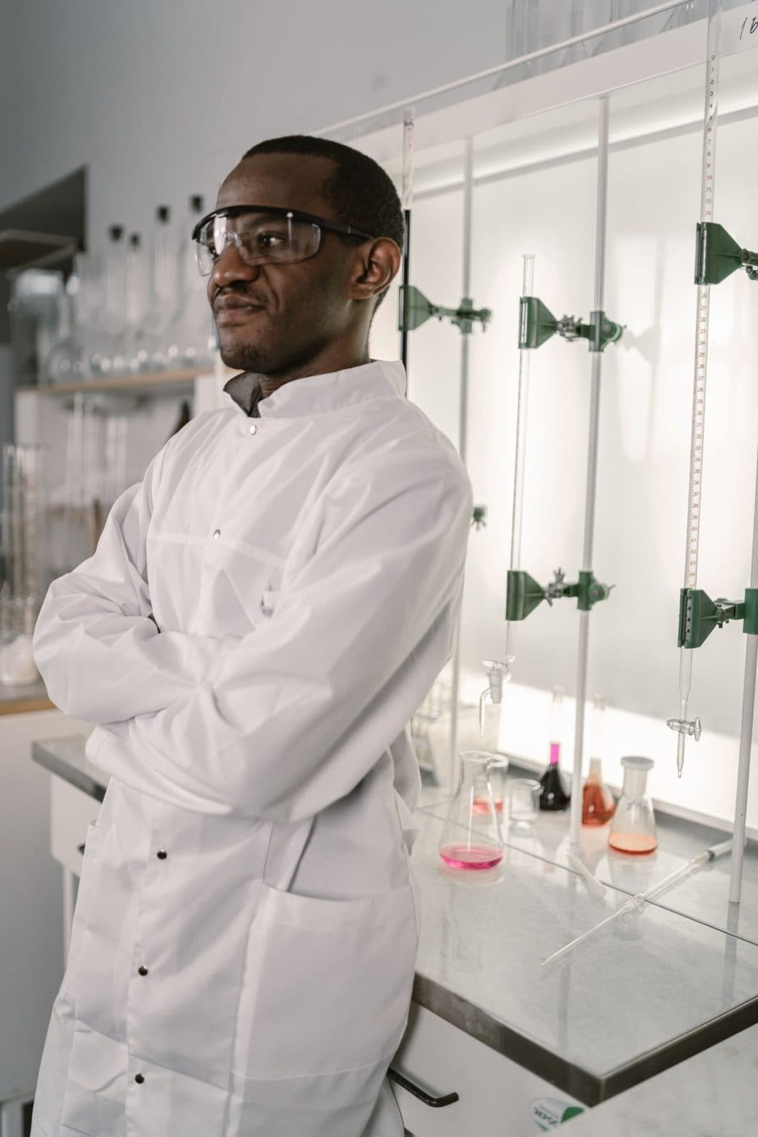 Researcher at the bench in a working laboratory